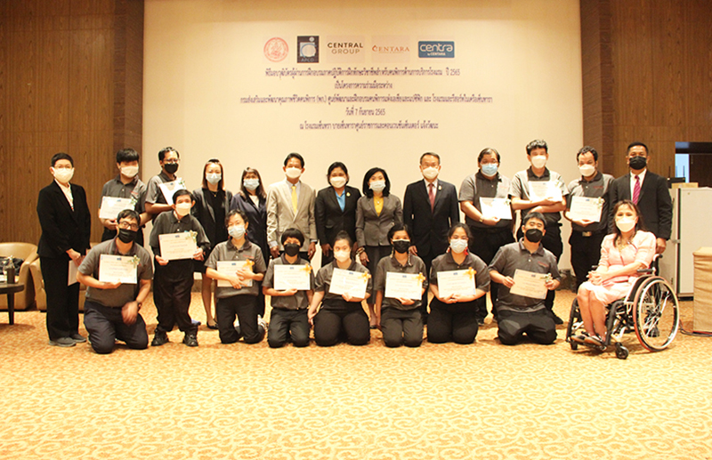 7 September 2022, Congratulations to trainees with disabilities who graduated in the internship program of APCD 60+ Plus Vocational skills training in the Hospitality business project at the Centra by Centara Hotel Chaeng Watthana of the year 2022.