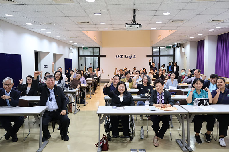 A group photo of the meeting participants and the organizers. There were 60 participants attended the meeting representing government, private sector, civil society organizations as well as organizations of persons with disabilities.