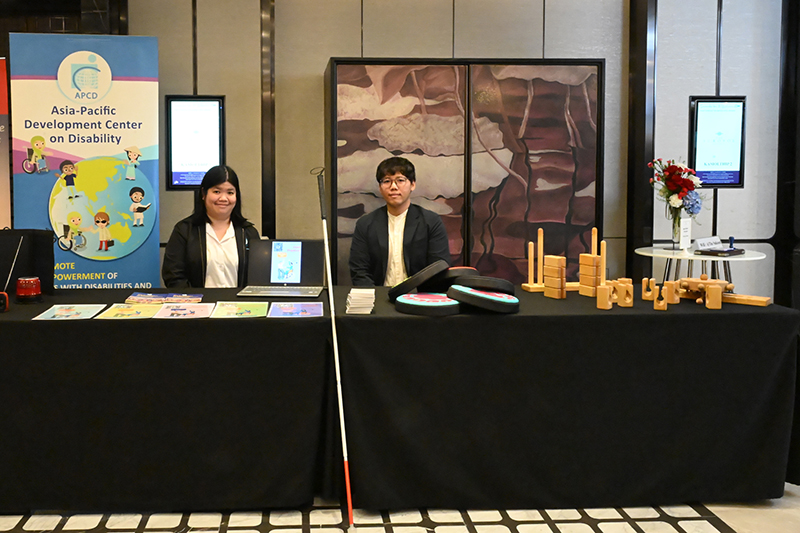 APCD Booth presented Disability-Inclusive Sports and Disability-Inclusive Disaster Risk Reduction equipments, presented by Ms. Supaanong Panyasirimongkol, APCD Networking & Collaboration Officer and Mr. Panomkorn Prasitsuparoph, APCD Administrative Officer