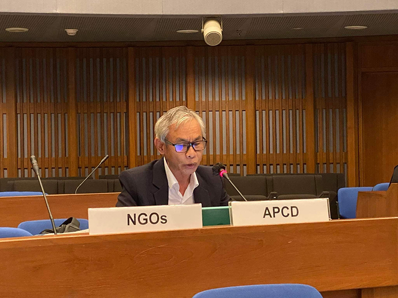 2)	Mr. Somchai Rungsilp, APCD Representative delivered the statement on  promoting cooperation among regional, national and community levels in the   Asia -Pacific region.