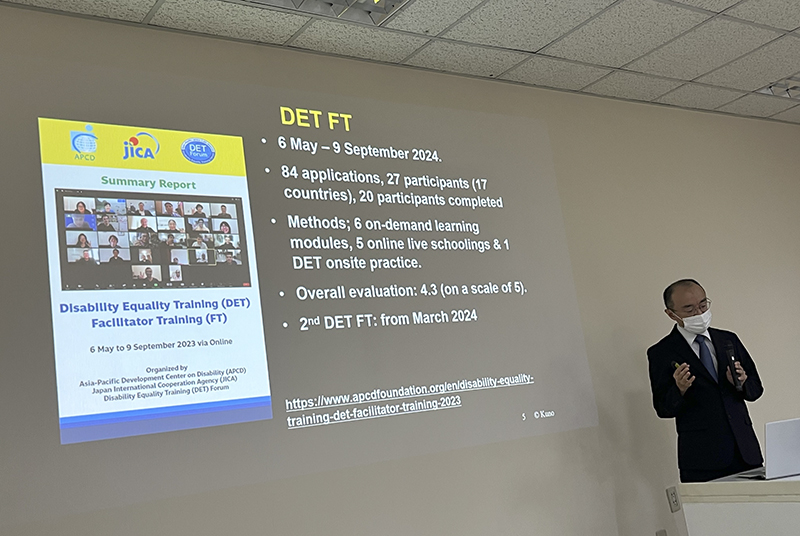 Dr. Kuno Kenji, JICA Advisor on Disability and Development, delivered a highly informative presentation on the successful implementation of the program and the promising prospects for enhanced collaboration between APCD and JICA, which greatly benefit the countries in the Asia-Pacific region.