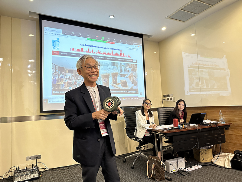 Mr. Somchai demonstrated innovative equipment and shared insights on how to best assist people with disabilities during a disaster at the International Symposium celebrating Social Work Month and World Social Work Day 2023. Attendees were impressed with Mr. Somchai's vast experience in disaster management, and his presentation shed light on the critical role of social workers in safeguarding vulnerable populations.