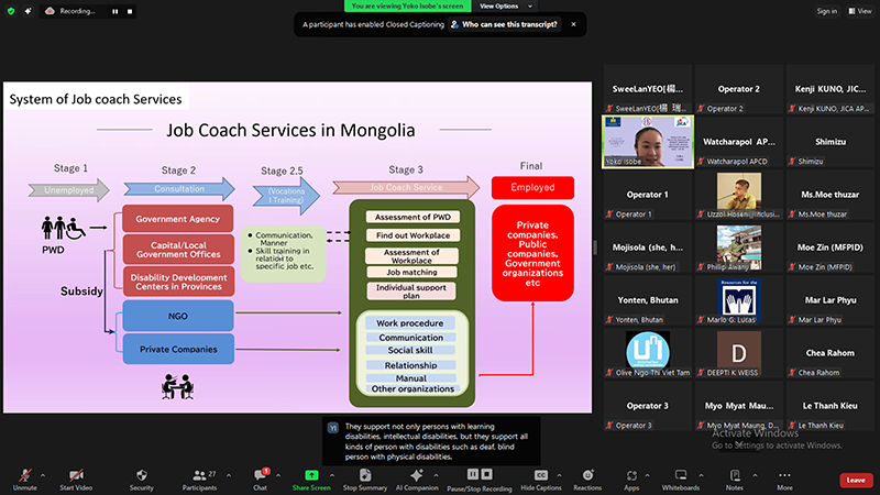 Dr. Yoko Isobe, Koei Research & Consulting, KRC presented Job Coach Services in Mongolia.