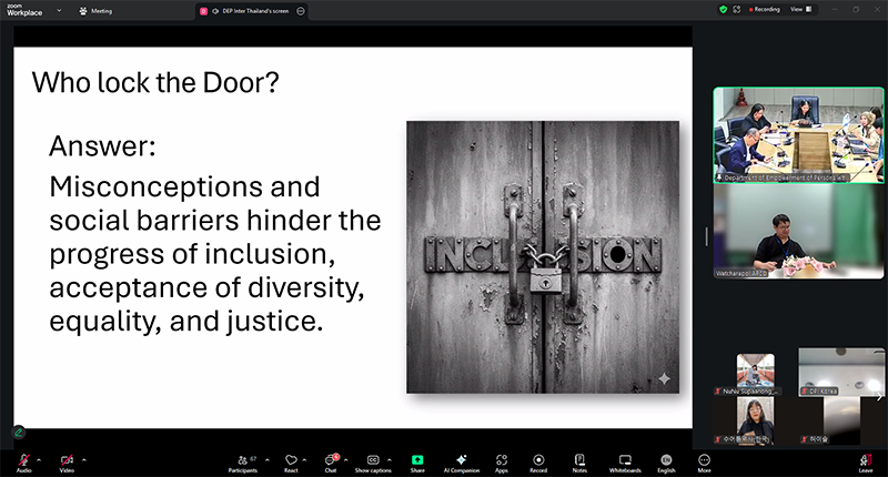 ผู้แทนจากหน่วยงานจัดหางานสำหรับคนพิการแห่งสาธารณรัฐเกาหลี (Korea Employment Agency for Persons with Disabilities: KEAD) ได้หารือและแลกเปลี่ยนความคิดเห็นเกี่ยวกับสถานการณ์ปัจจุบันของการพัฒนาคนพิการในประเทศเกาหลีกับผู้เข้าร่วม