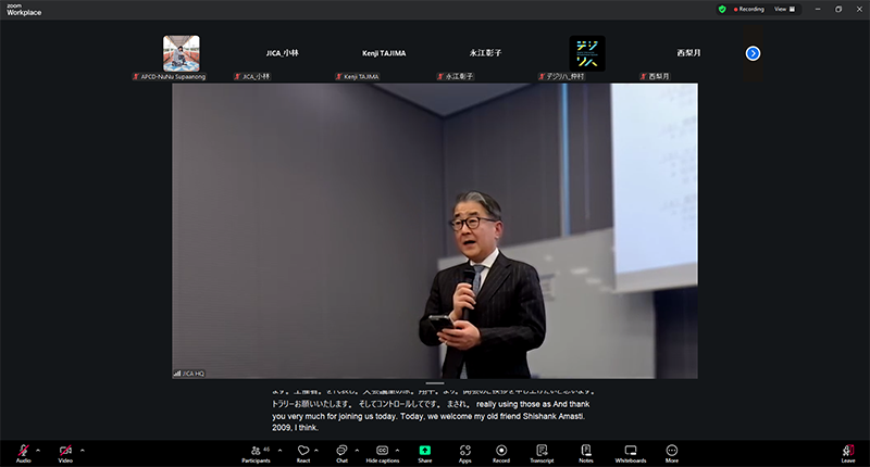 Mr. Shohei Hara รองประธานอาวุโสของ JICA กล่าวต้อนรับผู้เข้าร่วมงานในนามขององค์การความร่วมมือระหว่างประเทศแห่งญี่ปุ่น (JICA)  