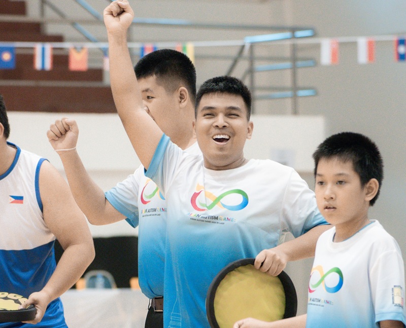 : The athletes with autism represented Cambodia, Indonesia, Lao PDR, Malaysia, Philippines, Thailand and Vietnam competed the inclusive sport games, included Mr. Chayoot Homdee, staff with Autism from APCD. 