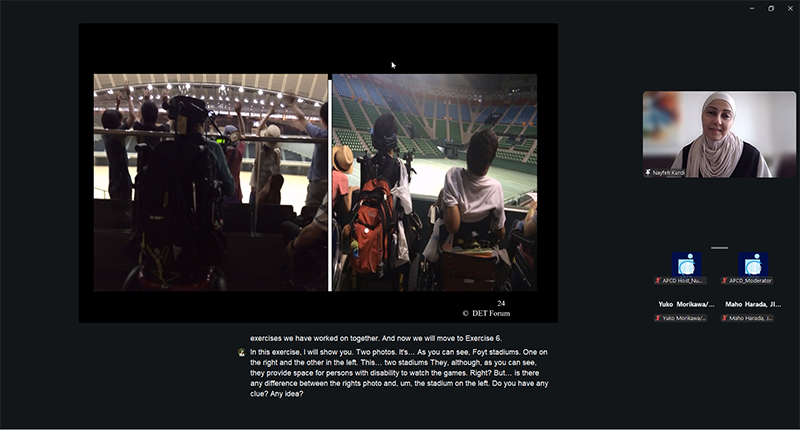 Ms. Nayfeh Kurdi วิทยากร DET อาวุโสจากประเทศจอร์แดนดำเนินการอบรมแก่ผู้เข้ารับการอบรมจากภูมิภาคแอฟริกาและยุโรปกลางและตะวันออก ในส่วนของ “ฟังเสียงผู้ใช้จริง”  