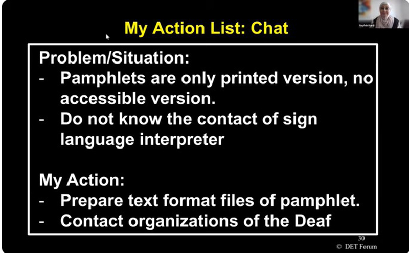 Ms. Nayfeh ดำเนินการอบรมโดยการส่งเสิมให้ผู้เข้ารับการอบรมทำแผนปฏิบัติงาน 