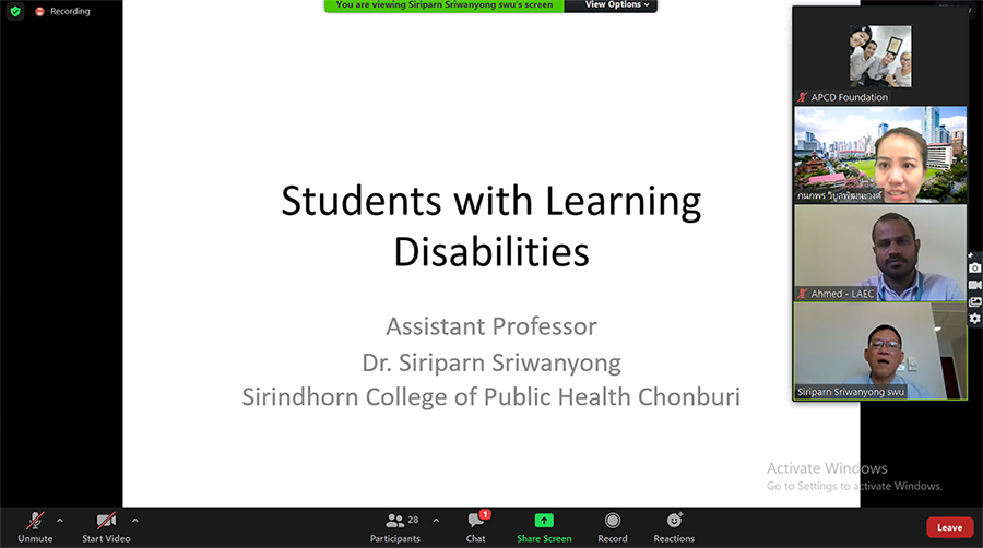 Session on basic concept and characteristics associated with learning disabilities facilitated by Asst. Prof. Siriparn Sriwanyong, SWU