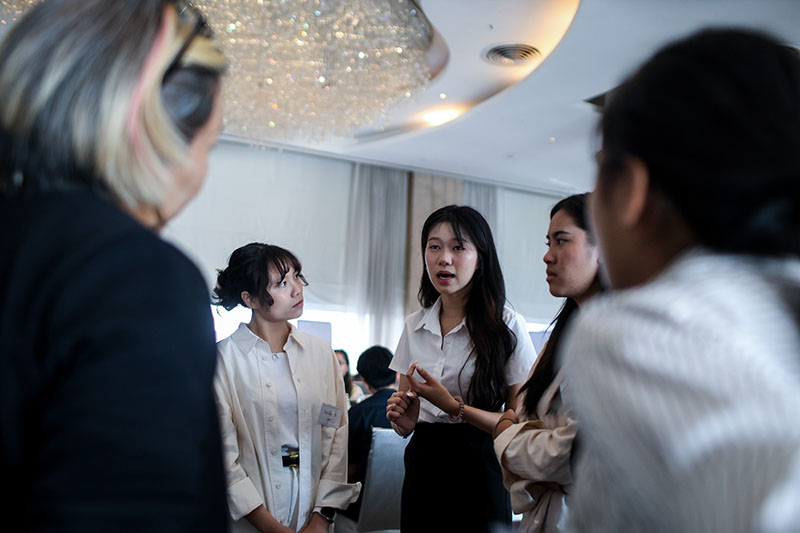 Ms. Thorfan during the group discussion, sharing her ideas on violence against women and children, including children with disabilities, actively engaging in the brainstrom of the causes of violence and potential solutions.