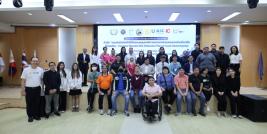 Participants, persons with disabilities, organizers and APCD resource persons in a group photo at the training on "Disability-Inclusive Disaster Risk Reduction Plan of Local Governments" at Burapha University, Chonburi.