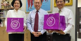 Mr. Piroon Laismit, APCD Executive Director (middle) welcomed and presented a token of appreciation (APCD Chocolate gift boxes made by persons with disabilities) to Mrs. Ureerat Chareontoh, Director-General of TICA (left) and Mr. Cherdkiat Atthakor, Deputy Permanent Secretary of Ministry of Foreign Affairs (MOFA) (right).