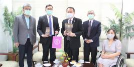 During the visit, the APCD Executive Director and APCD team gave H.E. Mr. Tumur Amarsanaa, Mongolian Ambassador to Thailand, and his advisor (left hand) chocolate box sets produced by Thai persons with disabilities as a gift of thanks.