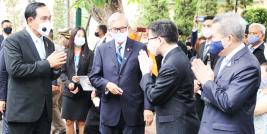 Thailand Prime Minister, H.E. Gen Prayut Chan-o-cha, was welcomed by (From Left to Right hand side) Dr. Tej Bunnag, president of APCD Foundation Committee, Dr. Kobsak Pootrakool, Former Minister attached to Prime Minister's Office, and Dr. Porametee Vimolsiri, Permanent Secretary of the Ministry of Social Development and Human Security 