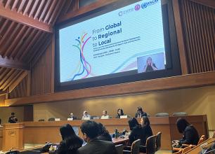 The panel discussion on bringing together key stakeholders from governments, the United Nations, civil society, and communities across the region to promote dialogue, knowledge exchange, and strengthened partnerships, led by Dr. Srinivas Tata, Director of the Social Development Division, ESCAP.