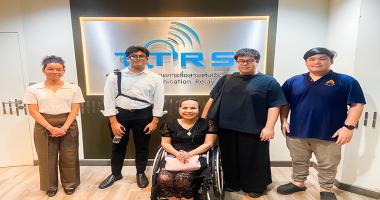 Picture 1: Group photo starting from the left Ms. Isabella Gacono; Mr. Krittapol Chamrasromran; Ms. Nongnuch Maytarjittipun (seated in wheelchair); Mr. Thanawat Deesawat; and Mr. Pavarut Rungarunsunthon, Public Relations Officer.