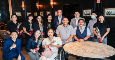 Picture 1: From left to right in the back row, Ms. Yamamoto Saeko, Ms. Fujihara Aika, Ms. Nuntaporn Sittidetboripat, Ms. Komahashi Rie, Mr. Sammy Carolus, Mr. Narinthon Jaiyen and a male trainee.  From left to right in the front row, Mr. Pongsawat Wongsakthaworn, Ms. Ichigi Akari, Ms. Nongnuch Maytarjittipun (seated in a wheelchair), a male trainee, a female trainee and Ms. Wilailekha Somprach 
