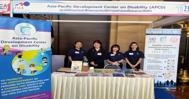 Picture 1: APCD staff facilitated the exhibition booth during the event. The highlight information was to promote the Disability Inclusive Employment and Business (DIEB) Project, and other APCD approaches to promote the Empowerment of persons with Disabilities. 