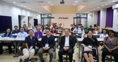 Participants and APCD staff gathered for a group photo in the multipurpose meeting room of the APCD Training Building at the start of the study visit.